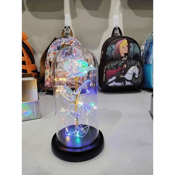 NIB  Glass Rose Light Up Rose in Glass Dome Enchanted Crystal Rose - Picture 4 of 4